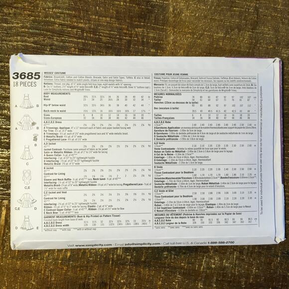 Simplicity Sewing Pattern 3685 Sexy Pirate Queen Mad Hatter Alice  6-12 UNCUT - Picture 2 of 2